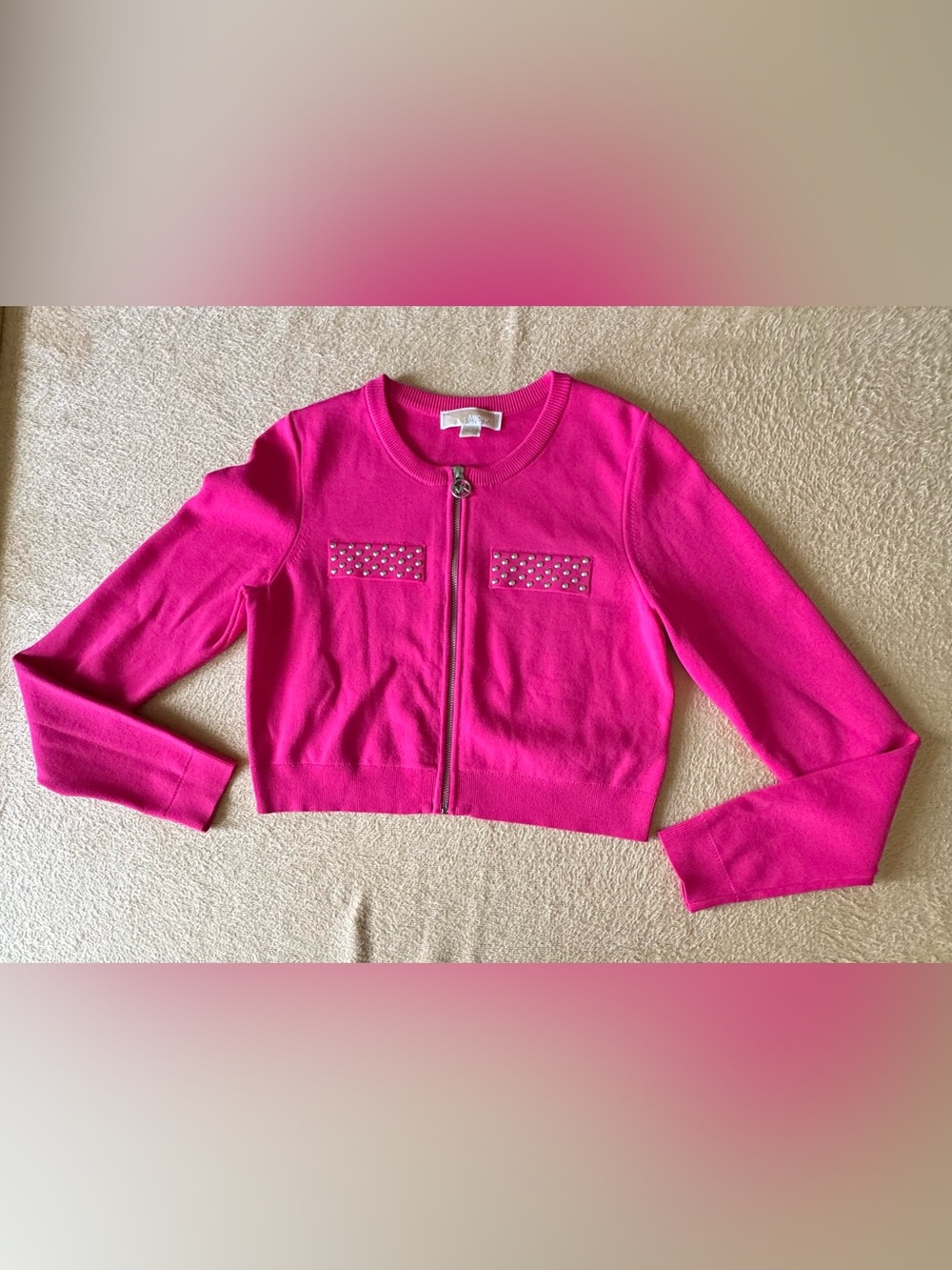 MICHAEL Michael Kors Hot Pink Zip-Front Cropped Cardigan NWOT